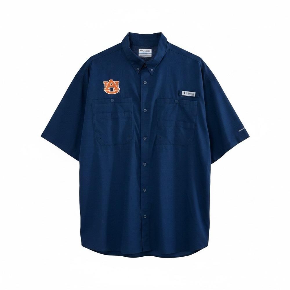 Columbia PFG Auburn Tigers Fishing Shirt Mens 5XT Navy Vented OmniShade Short Sl